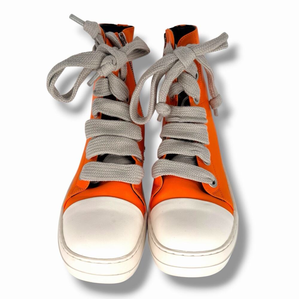High Top Sport Shoes Orange Thick Laces Side Zip Women Size EUR 44 US 12